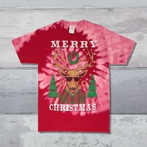 Dec 25th Ugly Christmas Red Reindeer Bleach Dyed
